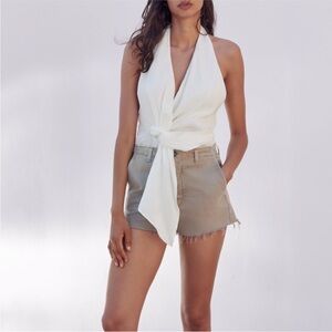 Zara limited edition linen blend White Halter Top